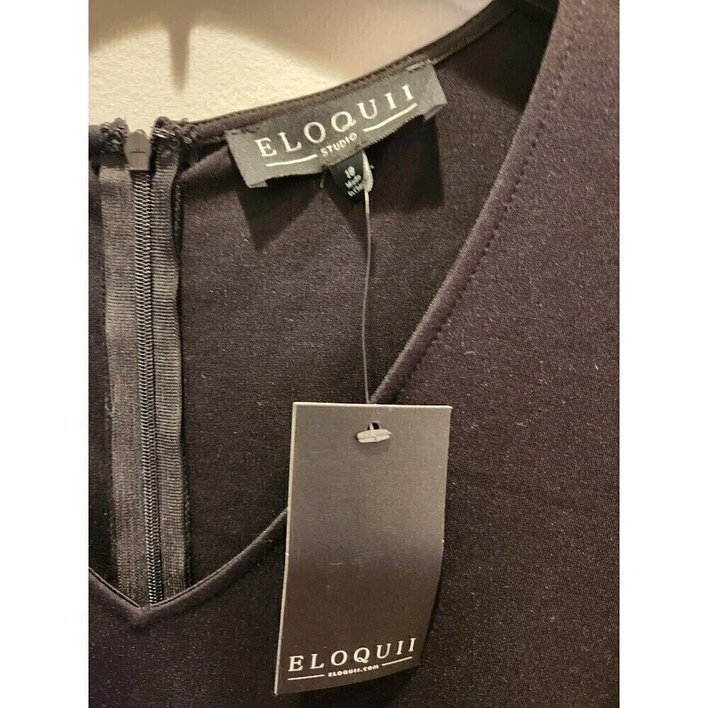 Eloquii Black Dress Gold Zipper Accents at sides for slimming effect long Sleeve - Picture 5 of 9